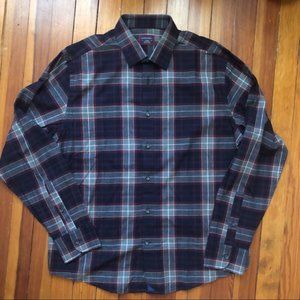UNTuckit Navy Blue and Red Plaid Button Down Shirt Sz L